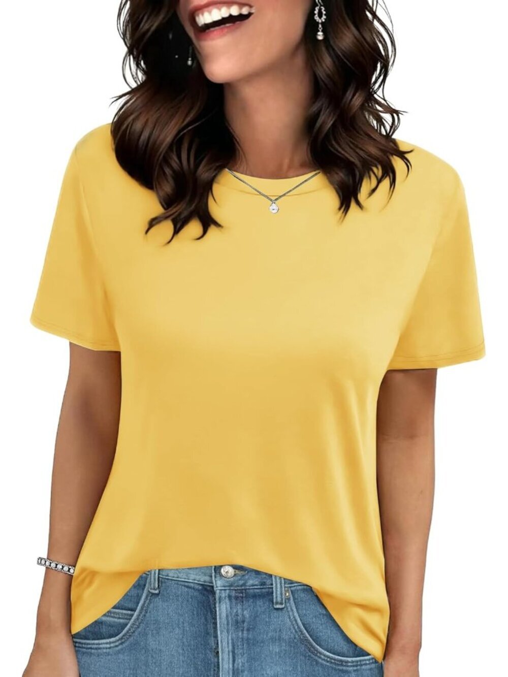 Women's Yellow Short Sleeve Basic Tees Beach Imported Clothes Tops T Shirts